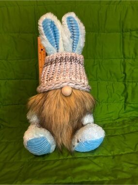 #1405 Bunny Gnome Plush with Blue Hand made Hat